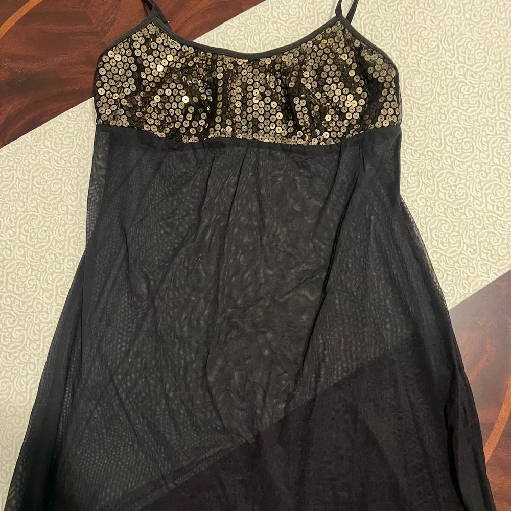 Victoria’s Secret Black Sheer Babydoll Nightgown with Gold Sequin Accent Y2K - Picture 1 of 11